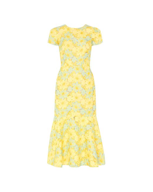 MILLY Yellow Tahlia Lace Midi Dress
