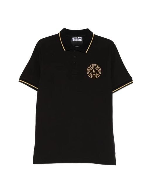 Versace Jeans Couture Black Logo-Appliqué Polo Shirt for men