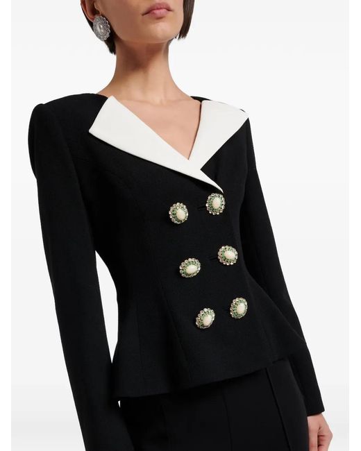 Self-Portrait Black Embellished-Button Peplum Jumpsuit