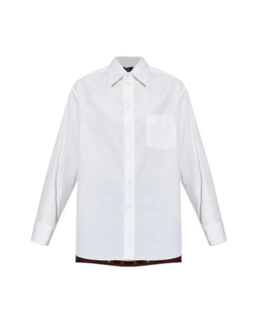 Etro White Floral-Print Silk-Panel Shirt