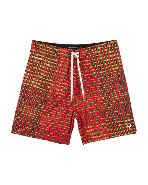 Osklen Red Geometric-Pattern Swim Shorts for men