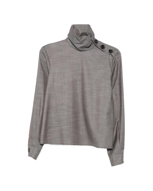 Patrizia Pepe Gray Button-Detail High-Neck Blouse