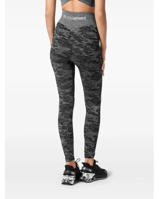 Philipp Plein Gray Camouflage-Print Performance Leggings