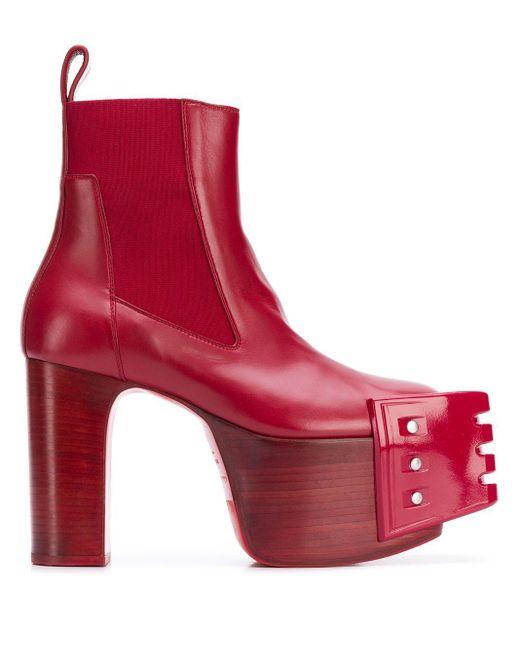 Rick Owens Red Larry Grill Kiss Ankle Boots