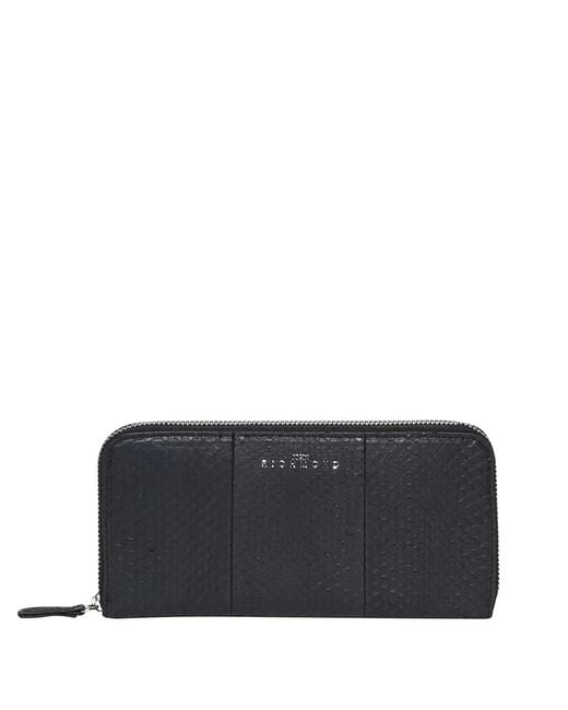 John Richmond Black Textured Zip Wallet