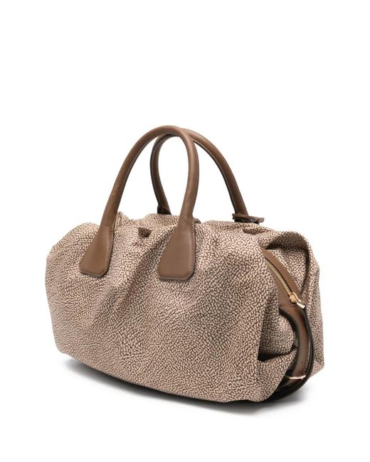 Borbonese Natural Print Handle Tote Bag