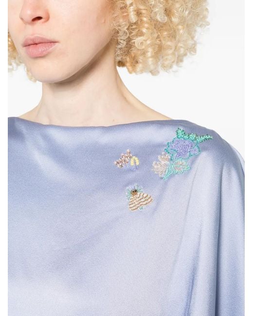Erdem Blue Draped Floral-Embellishment Maxi Dress