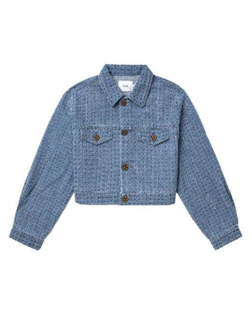 B+ AB Blue Cropped Textured-tweed Jacket