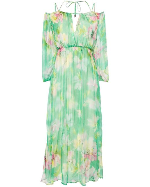 Liu Jo Green Floral-print Chiffon Maxi Dress