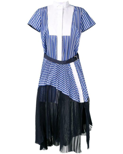 Sacai Blue Bib Stripe Dress