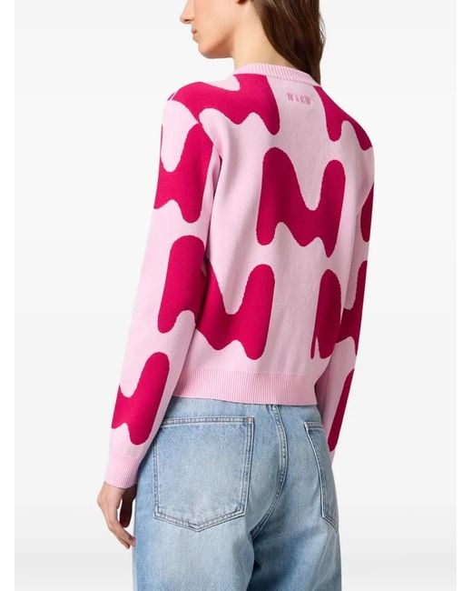 MSGM Pink Abstract-Pattern Button-Up Cardigan