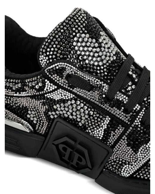Philipp Plein Black Crystal Royal Street Embossed-Logo Sneakers