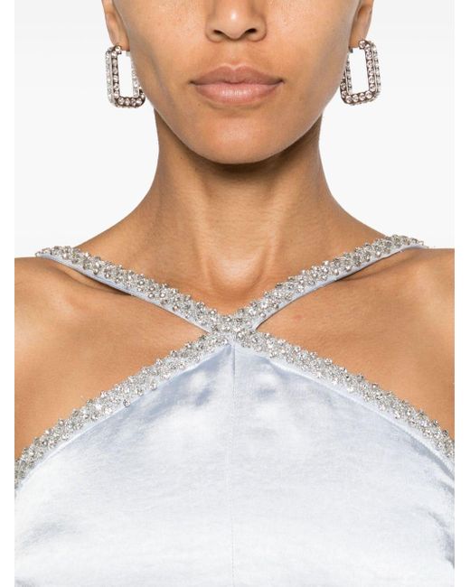 Self-Portrait White Crystal-Embellished Satin Dress