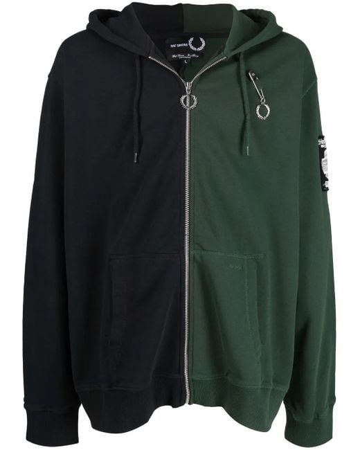 Fred Perry Green Colour-Block Zip-Up Hoodie for men