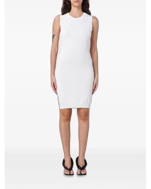 Emporio Armani White Jacquard-Knit Sleeveless Mini Dress