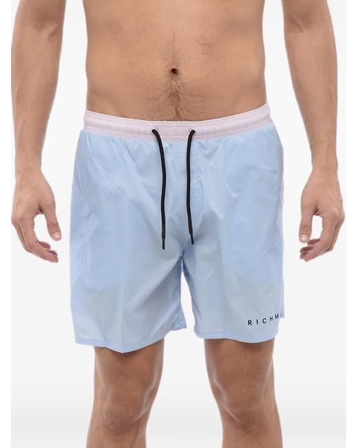 John Richmond Blue Logo-Print Drawstring Swim Shorts for men