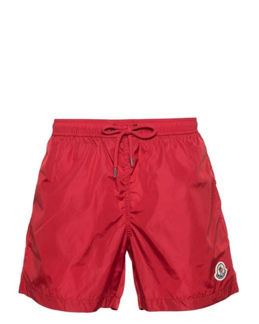 Moncler Red Appliqué-logo Drawstring Swim Shorts for men