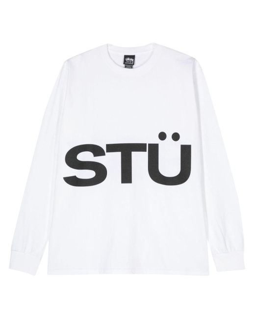 Stussy White All Caps Cotton Long-sleeve T-shirt