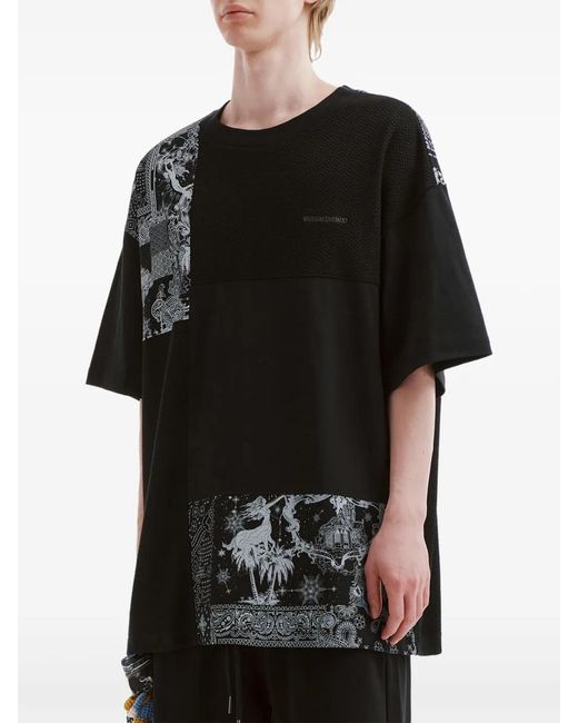 Musium Div. Black Patchwork Cotton T-Shirt for men