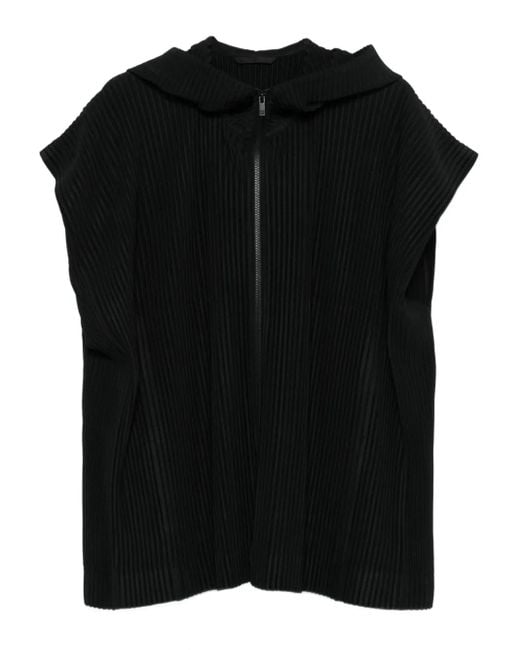 Homme Plissé Issey Miyake Black Hooded Pleated Gilet for men