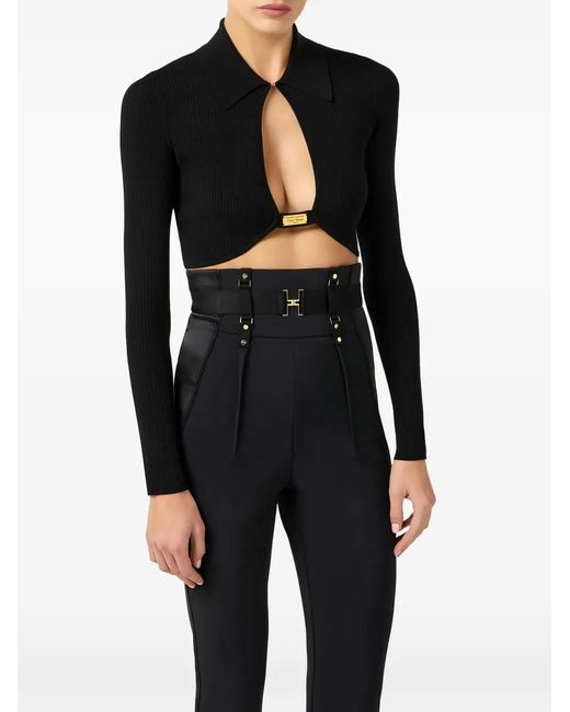 Elisabetta Franchi Black Micro-Braided Cut-Out Top