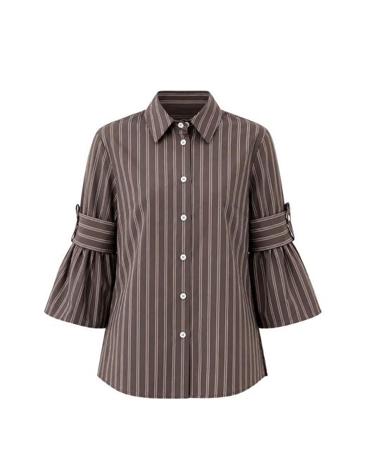 ODEEH Brown Striped Flared-Sleeve Shirt