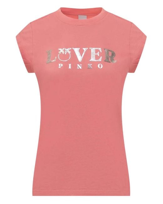 Pinko T-Shirt Met Logo-Reliëf in het Pink