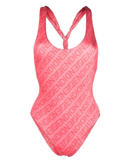 Fendi Pink Mirror Logo-print Swimsuit