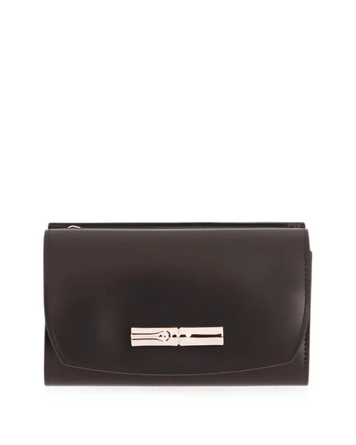Longchamp Black Logo-Plaque Foldover Wallet