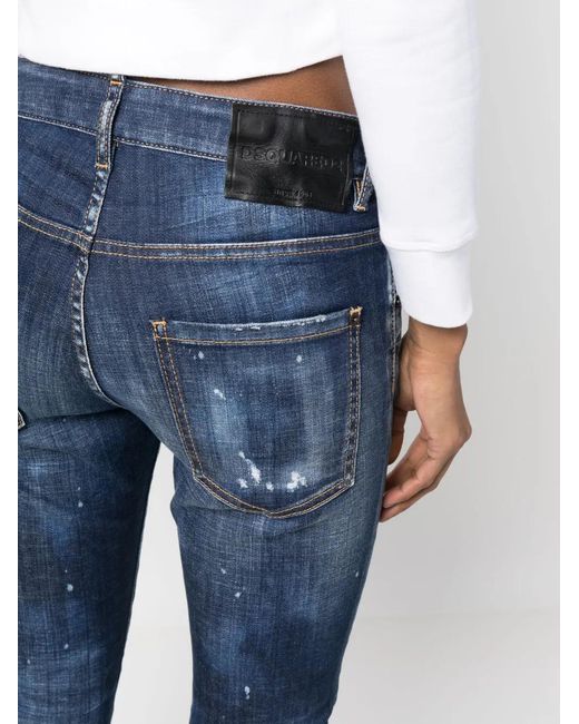 DSquared² Blue Distressed-Effect Cropped Jeans