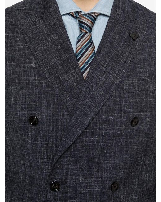 Lardini Blue Double-Breasted Slub-Texture Blazer for men