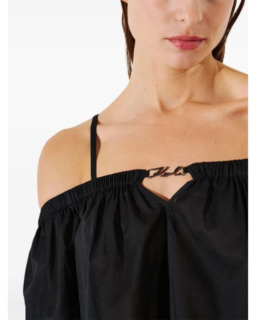 Karl Lagerfeld Black Wanderlust Tie-Neck Tunic Dress