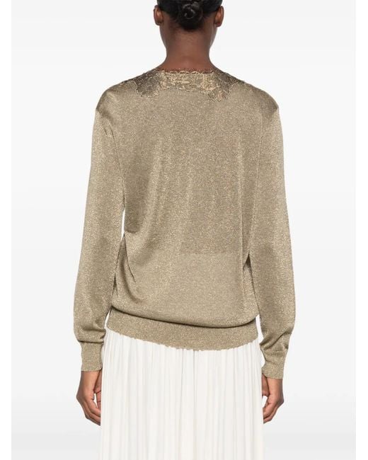 Valentino Garavani Natural Lace-Trim Metallic-Effect Sweater