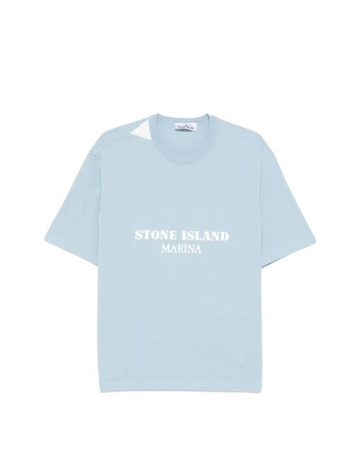Stone Island Blue Marina Logo-Print T-Shirt for men