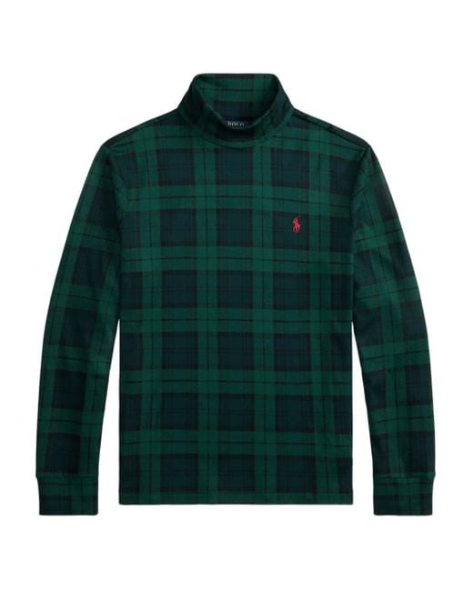 Felpa A Quadri A Collo Alto di Polo Ralph Lauren in Green da Uomo