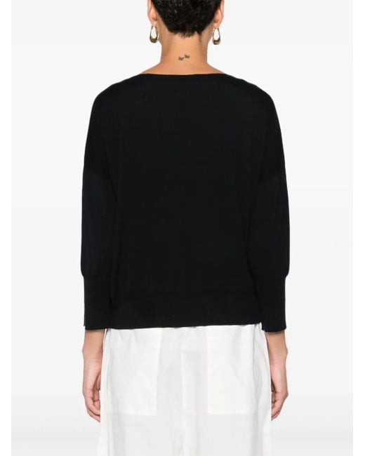 Incotex Black Boat-Neck Three-Quarter Sleeve Sweater