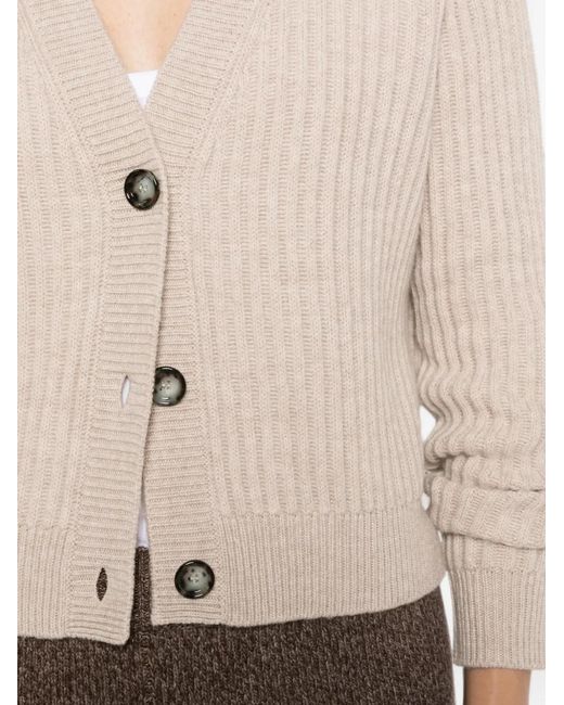 Allude Natural Ribbed-Knit V-Neck Cardigan