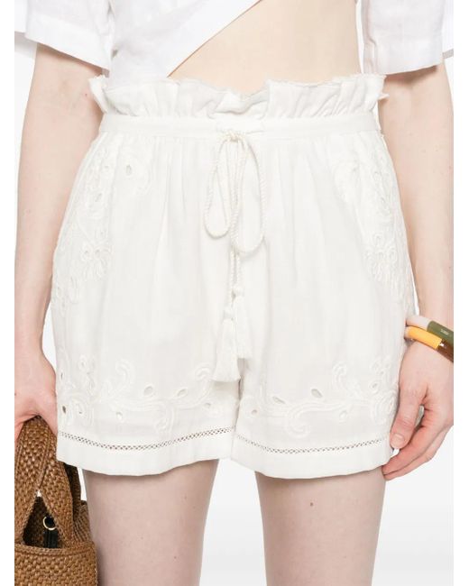 Shorts con cintura paperbag y bordado inglés Twinset de color White