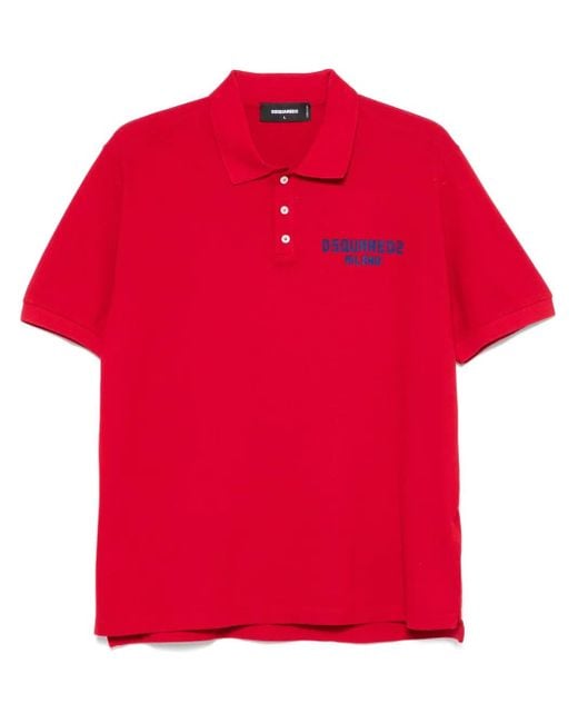 DSquared² Red Dyed Logo-Patch Polo Shirt for men
