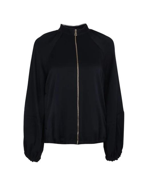 Fabiana Filippi Black Veste Bomber À Manches Bouffantes En Stin