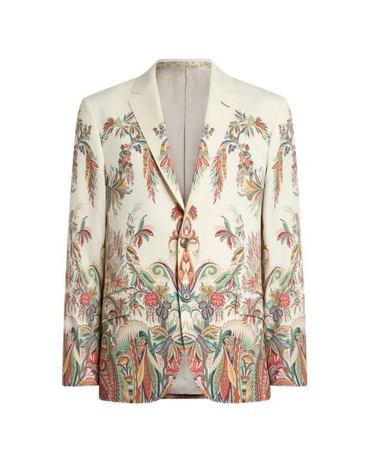 Etro White Floral-Print Single-Breasted Blazer for men