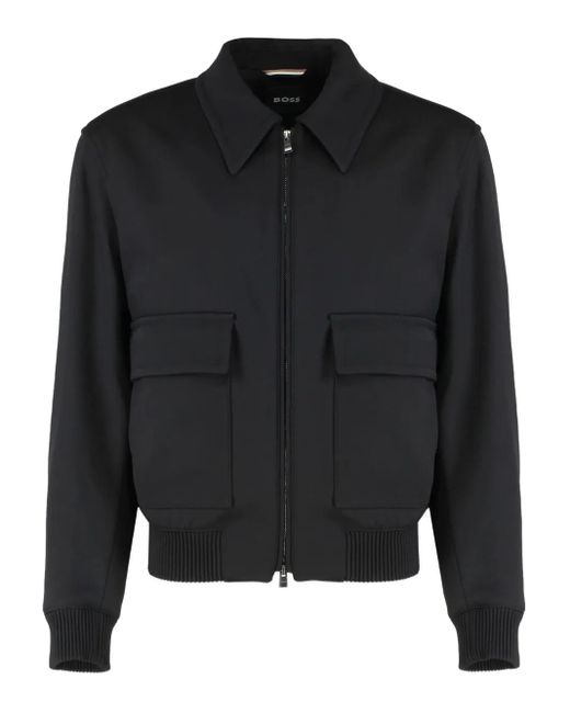 Boss Black Flap-Pocket Zip-Front Jacket for men