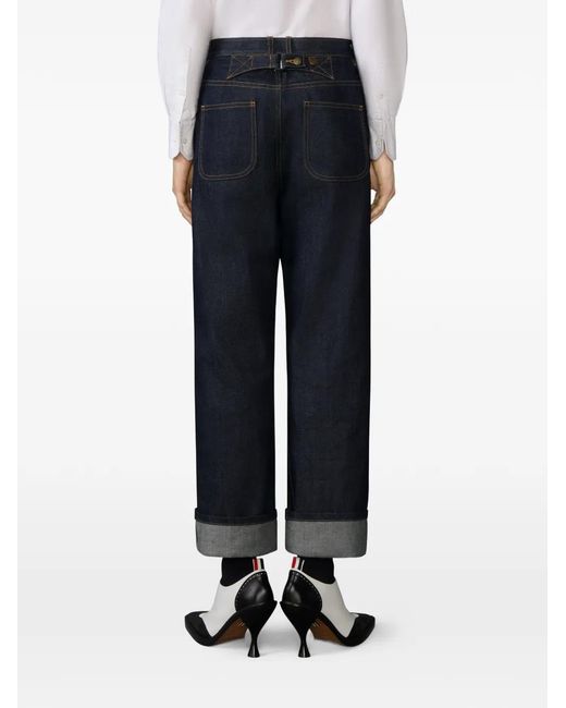 Thom Browne Blue Cuffed Jeans With Five Pockets