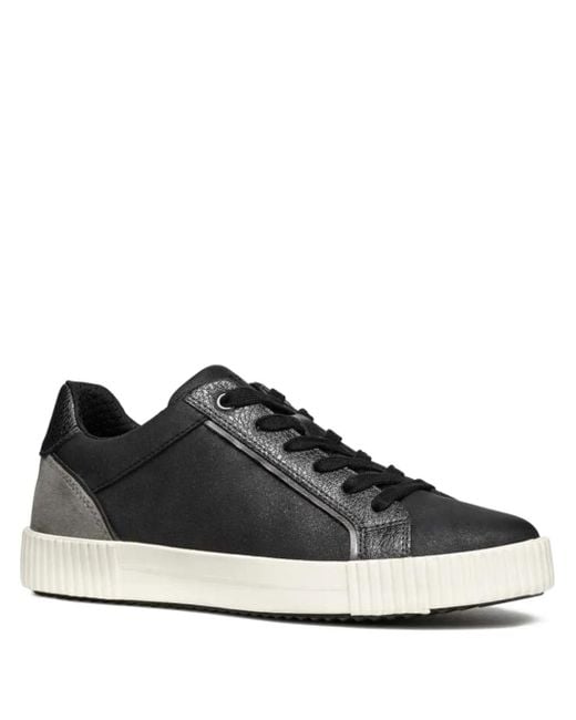 Zapatillas de piel con cordones y paneles Geox de color Black