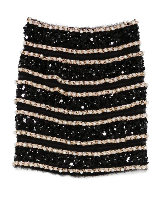Falda corta a rayas Balmain de color Black