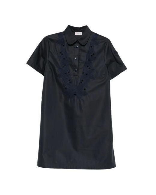 Moncler Black Broderie-Anglaise Short-Sleeve Mini Dress