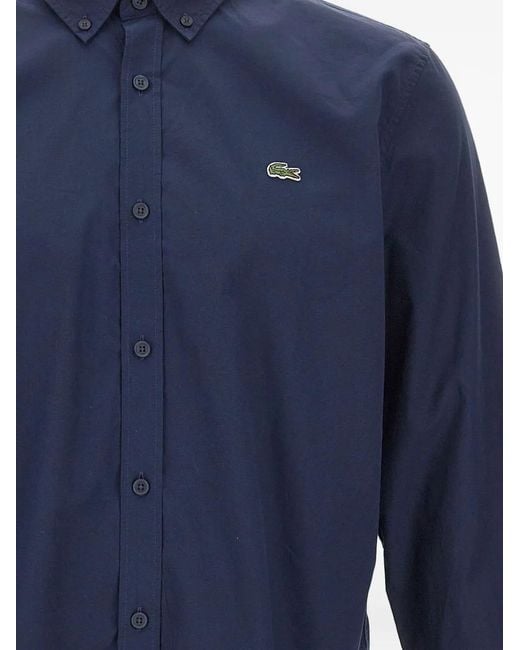 Lacoste Blue Chemise Boutonnée En Popeline for men