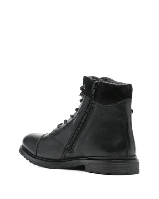 Bugatti Black Panelled Lace-Up Leather Ankle Boots for men