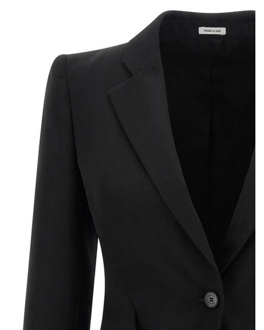 Alexander McQueen Black Padded-Shoulder Single-Breasted Blazer