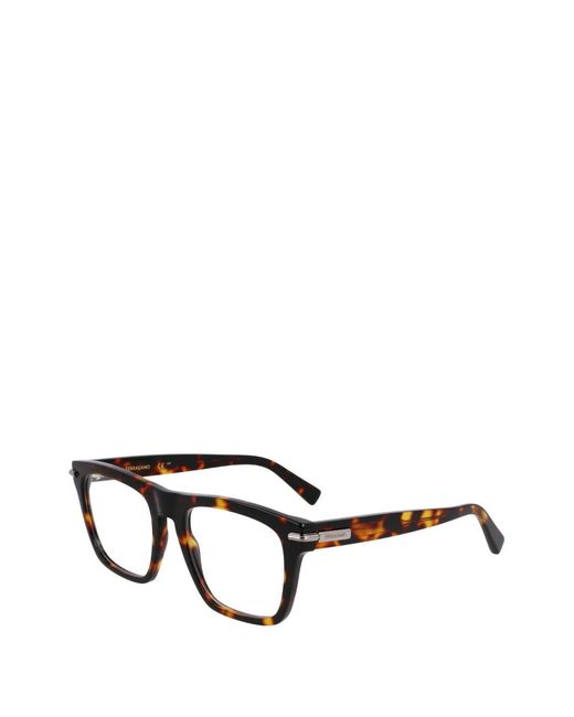 Ferragamo Eyewear Black Tortoiseshell-Effect Square-Frame Glasses for men